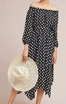 Anthropologie Maeve Gerti midi dress black polka dot sz 10