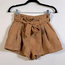 Divided  Brown Waist Bow Pleated Textured Lined Shorts Women Size 6