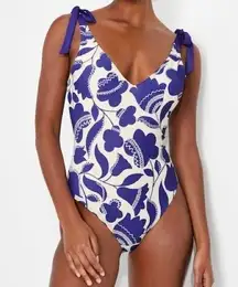 NWT Kate Spade Zigzag Floral Bow-Strap V-neck One-Piece Swimsuit Size Medium NEW