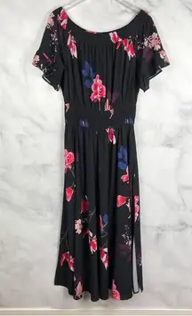 City Chic Floral Spring Lotus Off The Shoulder Long Maxi Dress Black Plus 16 XL