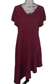 ISAAC MIZRAHI LIVE! maroon asymmetrical short sleeve dress Medium petite