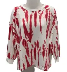 RACHEL ZOE White Red Tie-Dye Dolman 3/4-Slv Sweatshirt Top EUC M