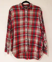 Madewell Oversized Flannel Classic Ex-Boyfriend Button Down Shirt in Plaid Red M