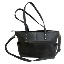 S-ZONE Black Crossbody Work Travel Shoulder Bag Purse Leather Tote Bag NEOT