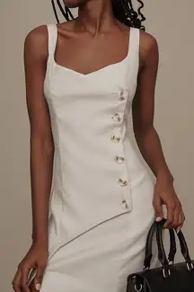 Anthropologie NWT Linen Square Neck Button Wrap Midi Dress Ivory XL