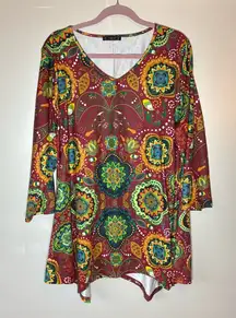 Email Colorful greens browns Floral  Women's Tunic Top