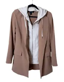 RACHEL ZOE Longline Camel blazer with attached Grey Hoodie Size XS