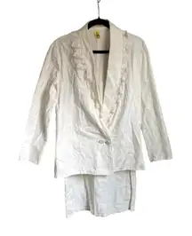 Vintage 1980's Lace Ruffle White Blazer Skirt Suit Set Small Coquette Glam Work