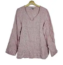 FLAX Linen Womens‎ Top Sz S Long Sleeve Red Pink Lagenlook Tunic Boho Coastal