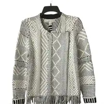 Curio New York fringed Snap Wrap  sweater jacket. Size M.