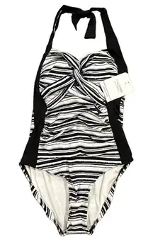 Dolfin One Piece Swimsuit Black White Women's Size 8 NWT Halter