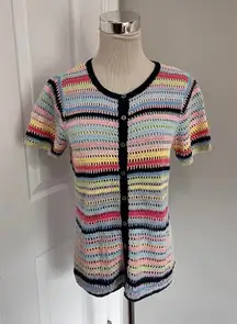 MULTICOLORED CRAZY HORSE‎ CROCHET BUTTON UP SHORT SLEEVE