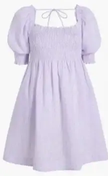 Hill‎ House Athena Nap Dress Linen Lilac Stripe Puff-sleeve Smocked, Med