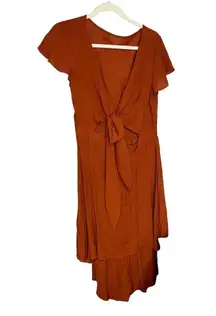 NWT Halara Dress LARGE Burnt Orange V-Neck 3 Way Tie Back Cutout High Low Casual