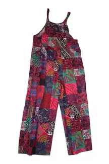 Multicolor Patchwork cropped overalls size XL paisley art funky hippie
