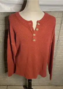 Womens Textured Knit Henley Sweater Rust Orange Long Sleeve Size XL