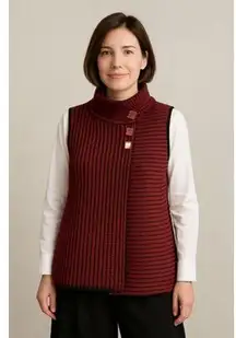 Habitat Sweater‎ Womens Small Red Black Button Knit Vest Asymmetric Artsy Top