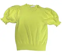 Ulla Johnson Lotta Scallop Edge Short Sleeve Yellow Cashmere Sweater Size Med