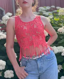 H&M Coachella Festival Bohemian Open Crochet Fringe Crop Top 14