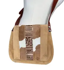 Claudia Firenze Leather and Suede Crossbody Bag Purse Tan Brown Cowhide Italy