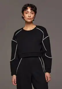 NWT Michi Crescent Oversized Sweatshirt Black Ivory Contrast Piping Athleisure L