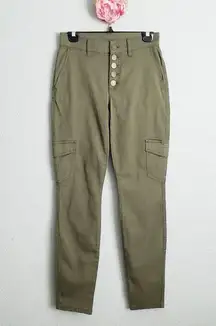 Cabi Olive Green Button Fly Cargo Skinny Jeans