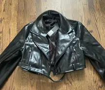 LIONESS Cropped Black Leather Jacket