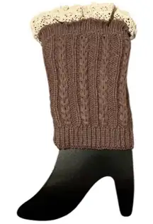 NWT boot cuffs leg warmers tan with ecru lace trim
