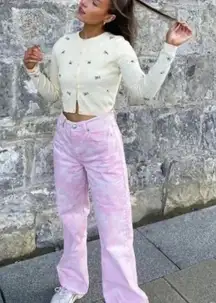 ZARA High Rise Baggy Pink Tie Dye Jeans