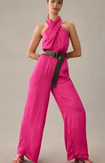 Anthropologie DOLAN Left Coast Pink Satin Halter Jumpsuit Size XS NWT