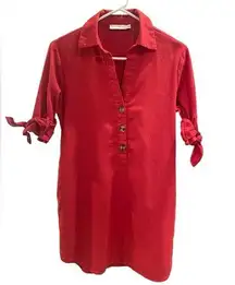 Lush Red Linen/Cotton Blend Short Sleeve Dress
