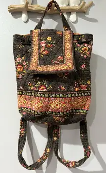 Vera‎ Bradley Chocolate Drawstring Backsack Backpack Purse RETIRED Bag Boho I