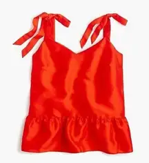 J.Crew  Bright Red Silk Tie Shoulder Peplum Tank Top Romantic Ruffle Bow size 0