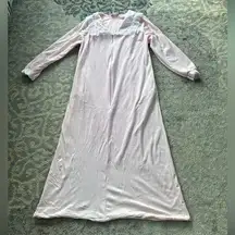 Vintage The Lori Look Half Zip Full Length Lace House Coat Robe Pink Small