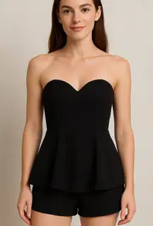 Do + Be Black Strapless Peplum Romper Women’s Small Elegant Party Outfit