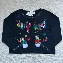 Michael Simon Light Cardigan Ugly Christmas Sweater Snowmen Black XL NWT New