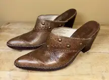 Frye women's brown leather stud trim western mule clog shoes size 7.5 Y2K