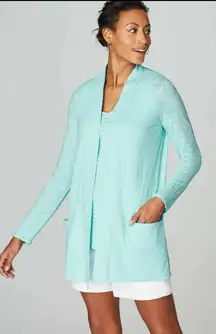 J.Jill M Tall NEW Excellent  Linen & Cotton Knit Jacket Sea Breeze Pockets Women