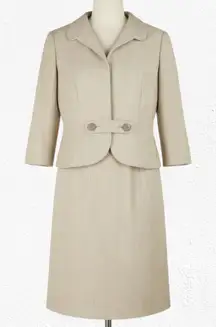 50s Vintage Adele Simpson Beige Tweed Blazer Sheath Classic Dress Set Size 2