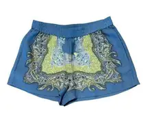 BCBGMaxAzria Womens Cullen Lemon Grass Blue Yellow Print Shorts Elastic Waist M