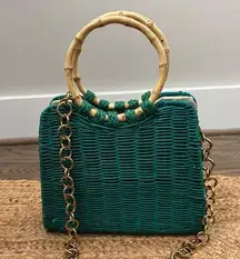 Zara Rigid City Handle Bag - removable crossbody chain Kelly Green Rattan