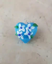 Handmade Glass Heart Pendant Light Blue (No Chain Included) - New