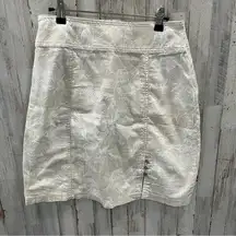 Royal Robbins Tan Floral Knee Length Skirt Buttons Organic Cotton Blend