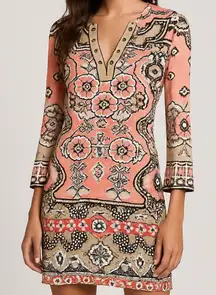Hale Bob Pink and Cream Long Sleeve Dress