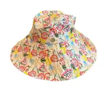 Steve Madden Floppy Sun Hat with Ties O/S Packable Lined White Fruit Cotton