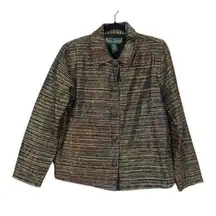 VIntage Women's Textured Striped Blazer M Jacket Multi-colored Shiny Silk Blend