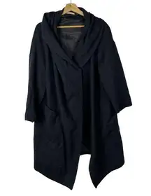 Fog Linen Work Navy Blue Linen Drape Trench Coat M
