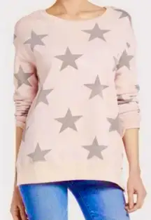 Sundry Light Pink Gray Star Side Zip Crewneck Sweatshirt Sweater