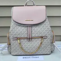 Powder Blush Multi Jet Set Large Chain Backpack