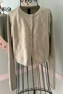 Magaschoni green 100% Cashmere Pointelle Cropped Cardigan Long Sleeves luxury S